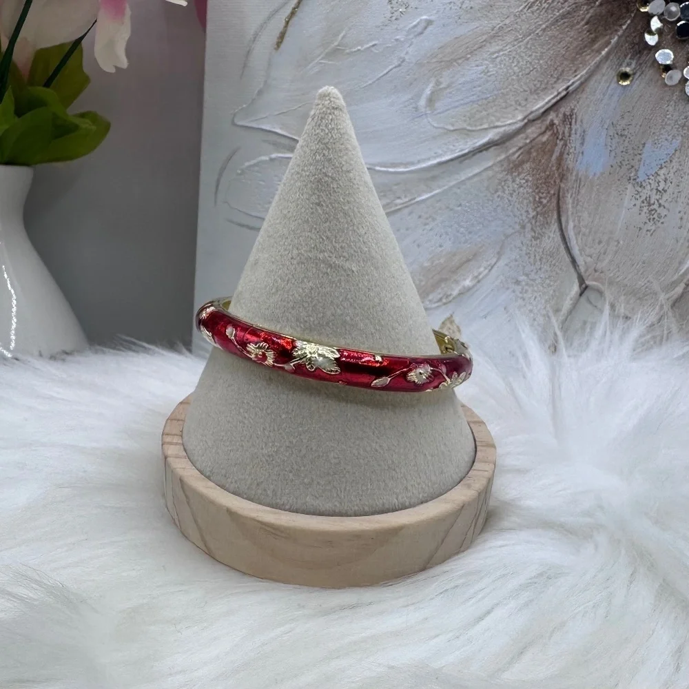 Red Flower Enamel Cloisonne Bracelet Bangle